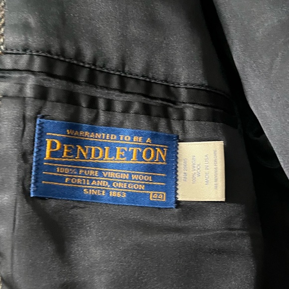 Pendleton Mens 44 Speckled Gray Tweed Wool Suede Elbow Patch single breasted - Picture 9 of 16